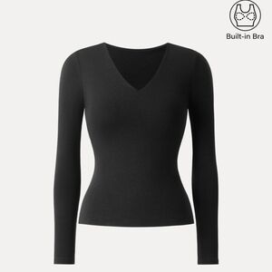 BUILT-IN BRA V-Neck LS Top - OGL 🖤